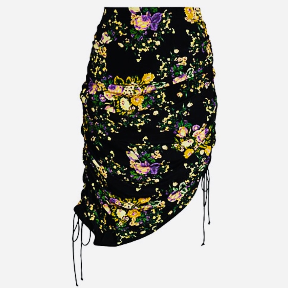 For Love & Lemons Molly Floral Drawstring Asymmetrical Pencil Skirt